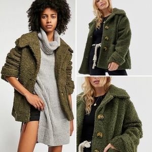 Free People So Soft Teddy Coat in Green | Size: M